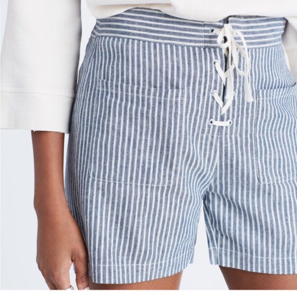 Madewell Striped Lace-Up Linen Shorts Size: 4 Erie Stripe Nostalgia Blue - Picture 4 of 11
